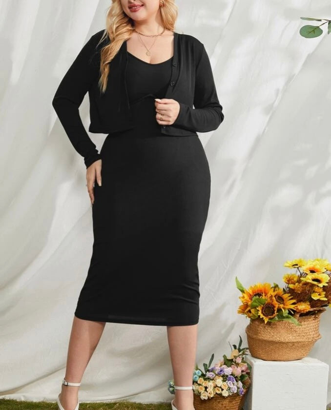 Plus button front top and cami dress