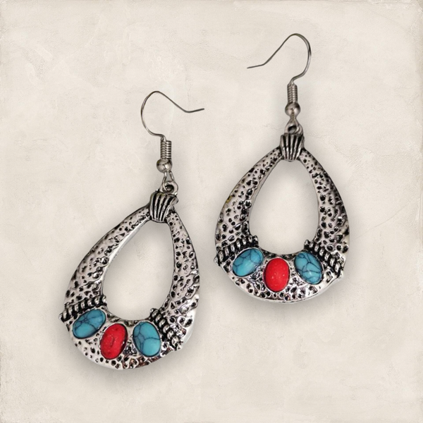 Blue and red water drop dangle earrings