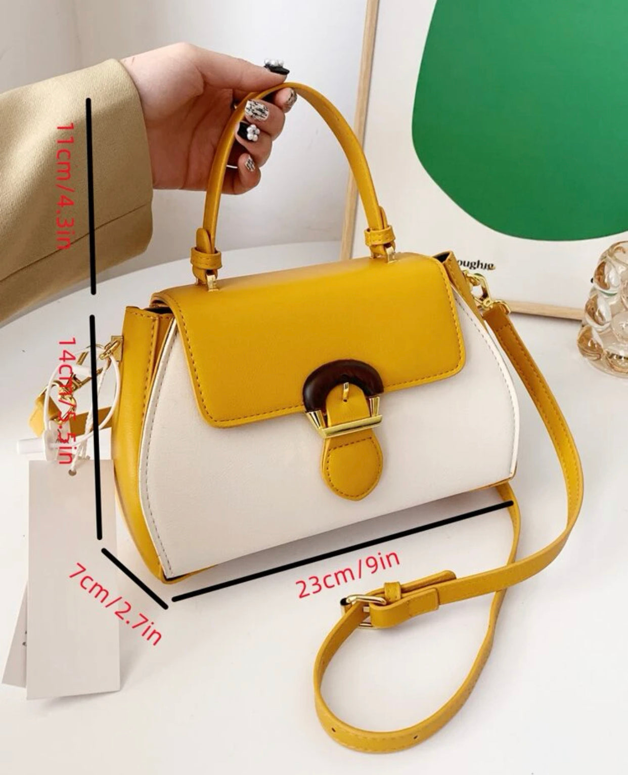 Colorblock snap button satchel bag