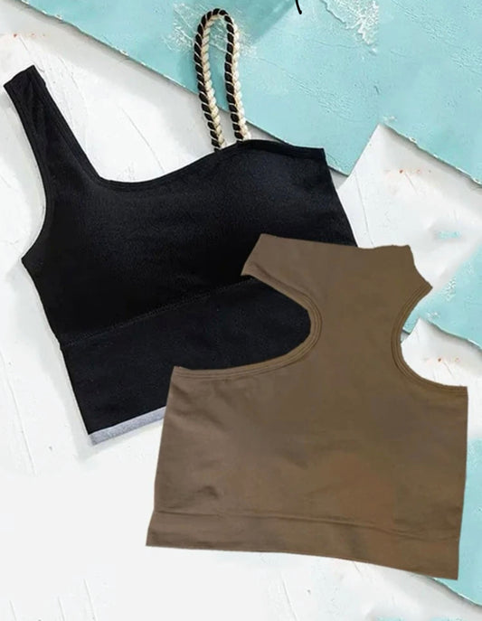 Girls 2pcs Asymmetrical Neck Bralette