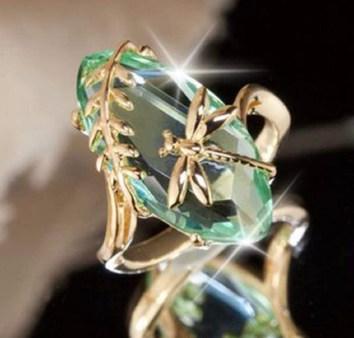 Women 18K Yellow gold Filled Dragonfly Emerald Silver Ring - Christina’s unique boutique LLC