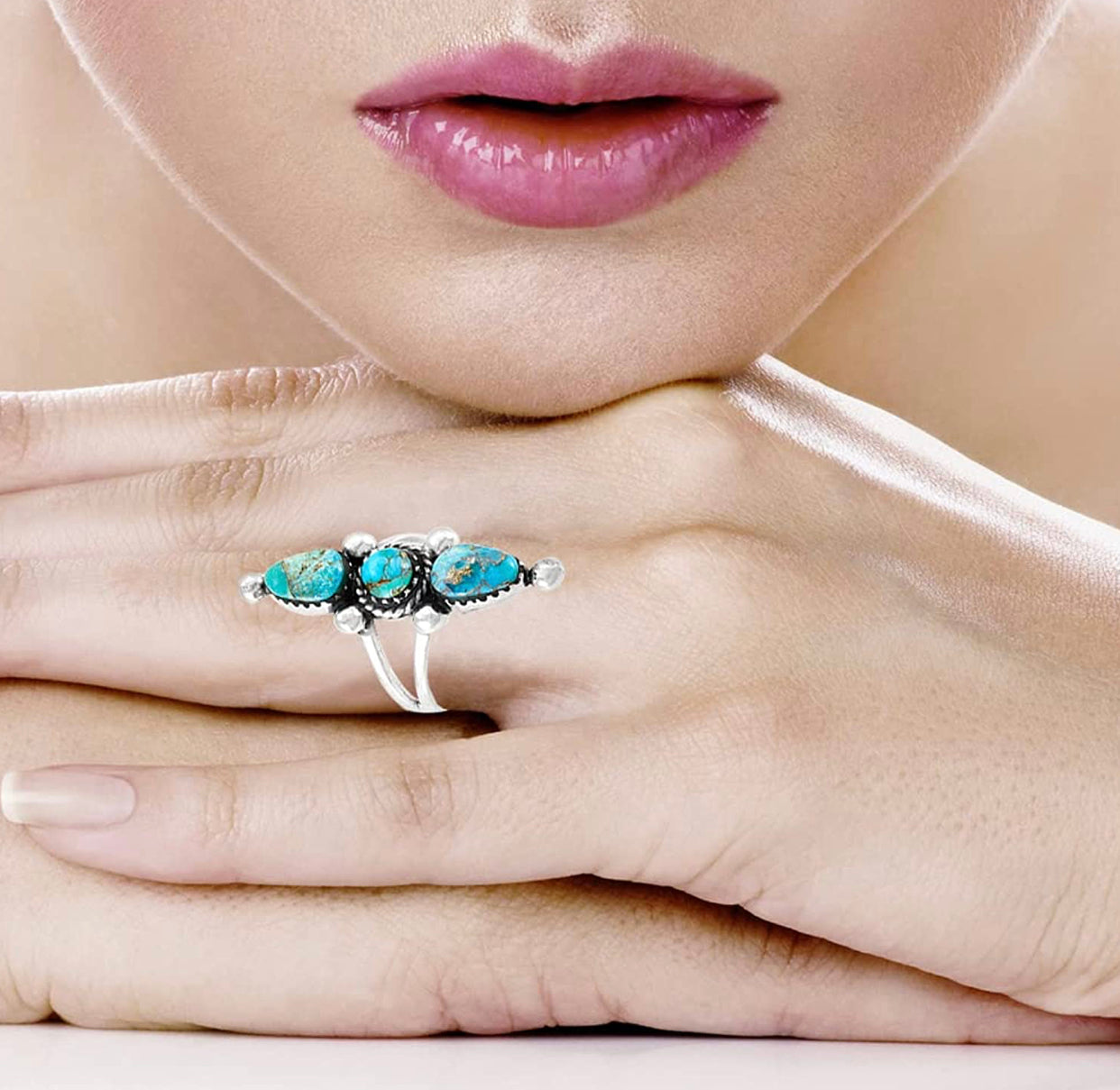 Turquoise Ring Sterling Silver 925 Genuine Gemstones