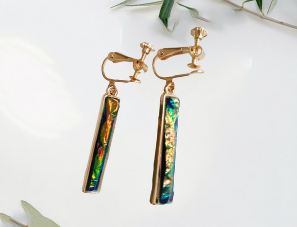 Gold coated multicolor Opal inspired drop earrings