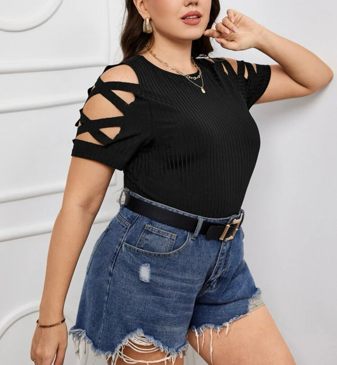 Plus Crisscross Cold Shoulder Tee
