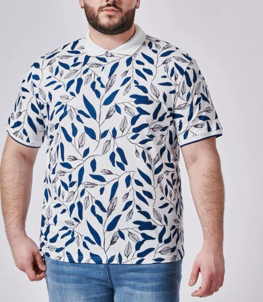 Extended sizes men botanical print polo shirt