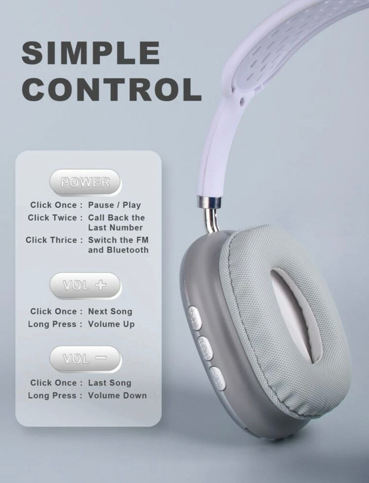 Metallic wireless headset compatible with Bluetooth