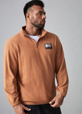 Extended sizes men letter patched zipper front sweatshirt
