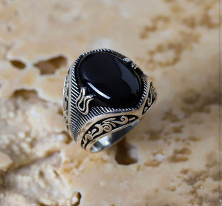 Solid 925 Sterling Silver Jewelry Onyx Men's Ring
