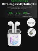 Butterfly print wireless earphone compatible with Bluetooth