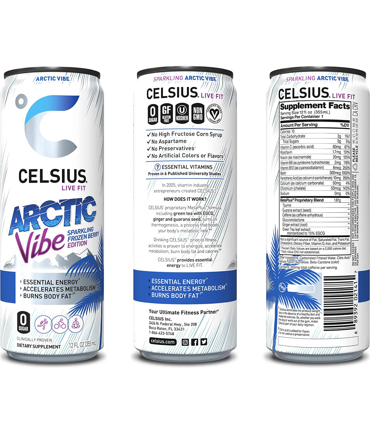 CELSIUS Essential Energy Drink 12 Fl Oz, Arctic Vibe Sparkling Frozen Berry Edition (Pack of 12)