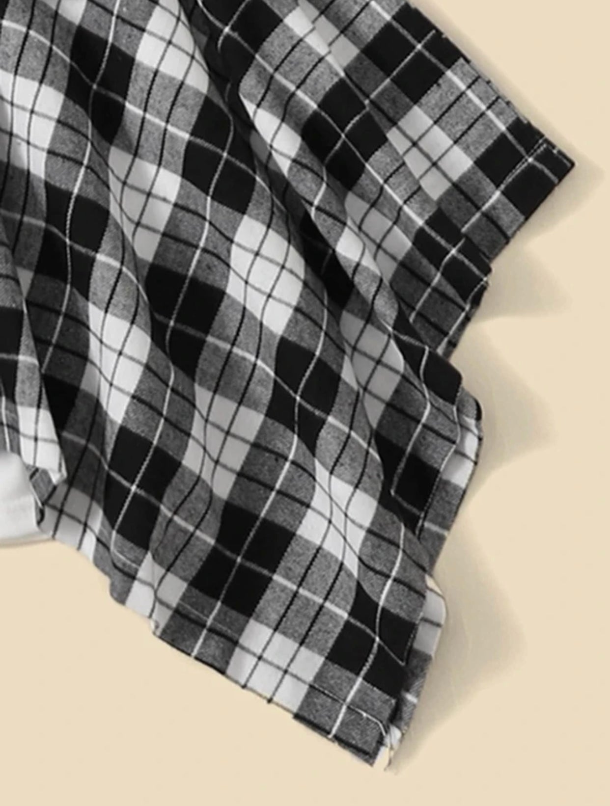 Girls black & white solid tee & plaid belted asymmetric skirt