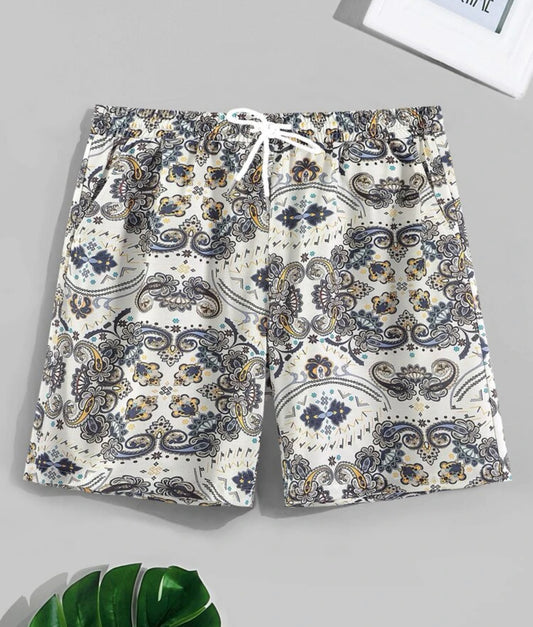 Men’s paisley print drawstring waist shorts