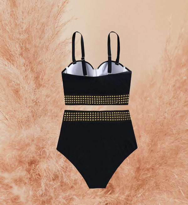 Rivet studded underwire bikini swimsuit