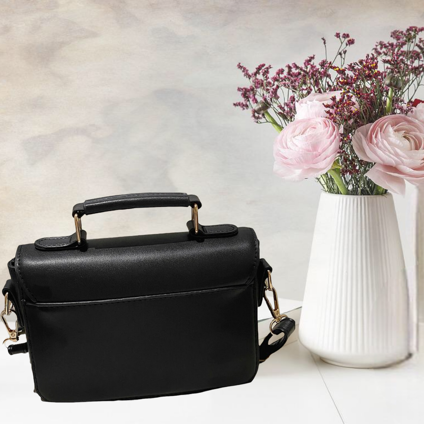 Piano print music note embroidered square bag