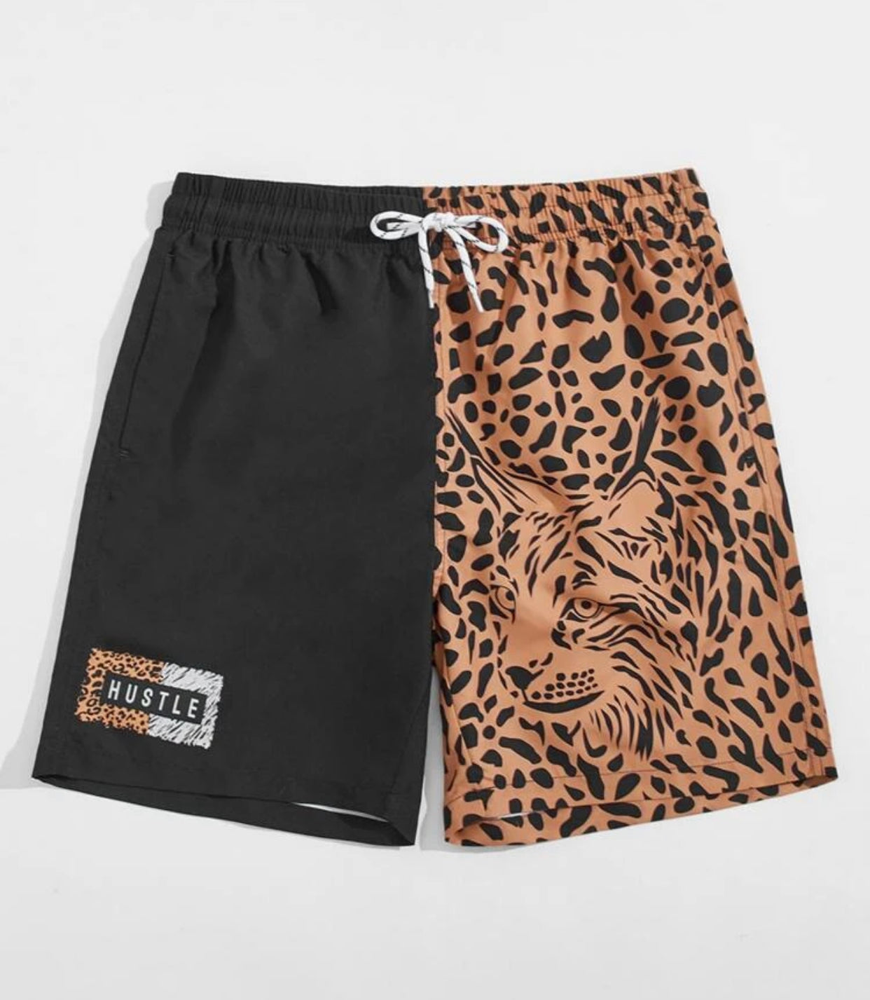 Men’s letter & leopard spliced swim trunks