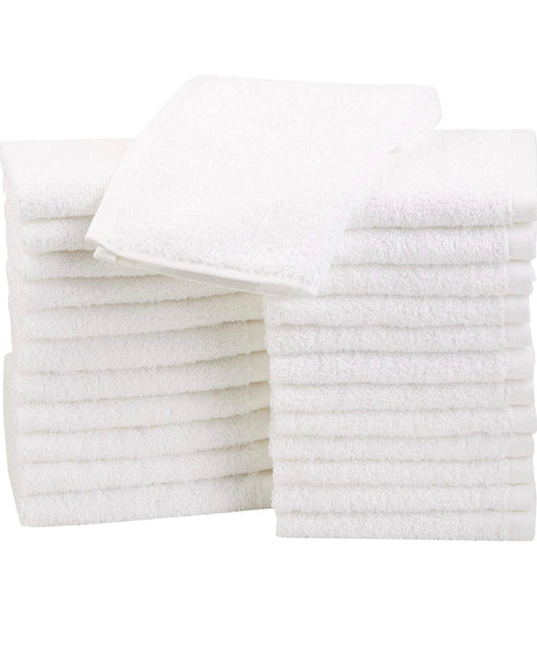Fast Drying, Extra Absorbent, Terry Cotton Washcloths - Pack of 24, White, 12 x 12-Inch