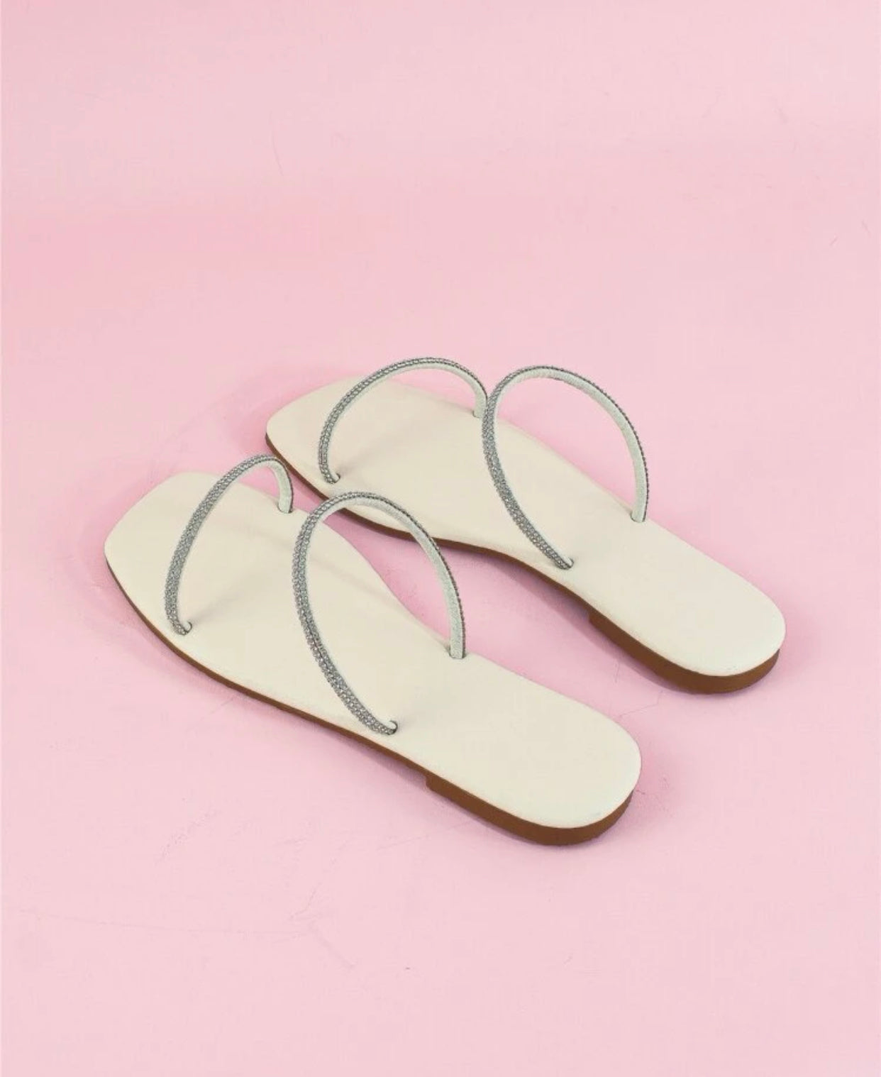 Rhinestone decor double strap slide sandals