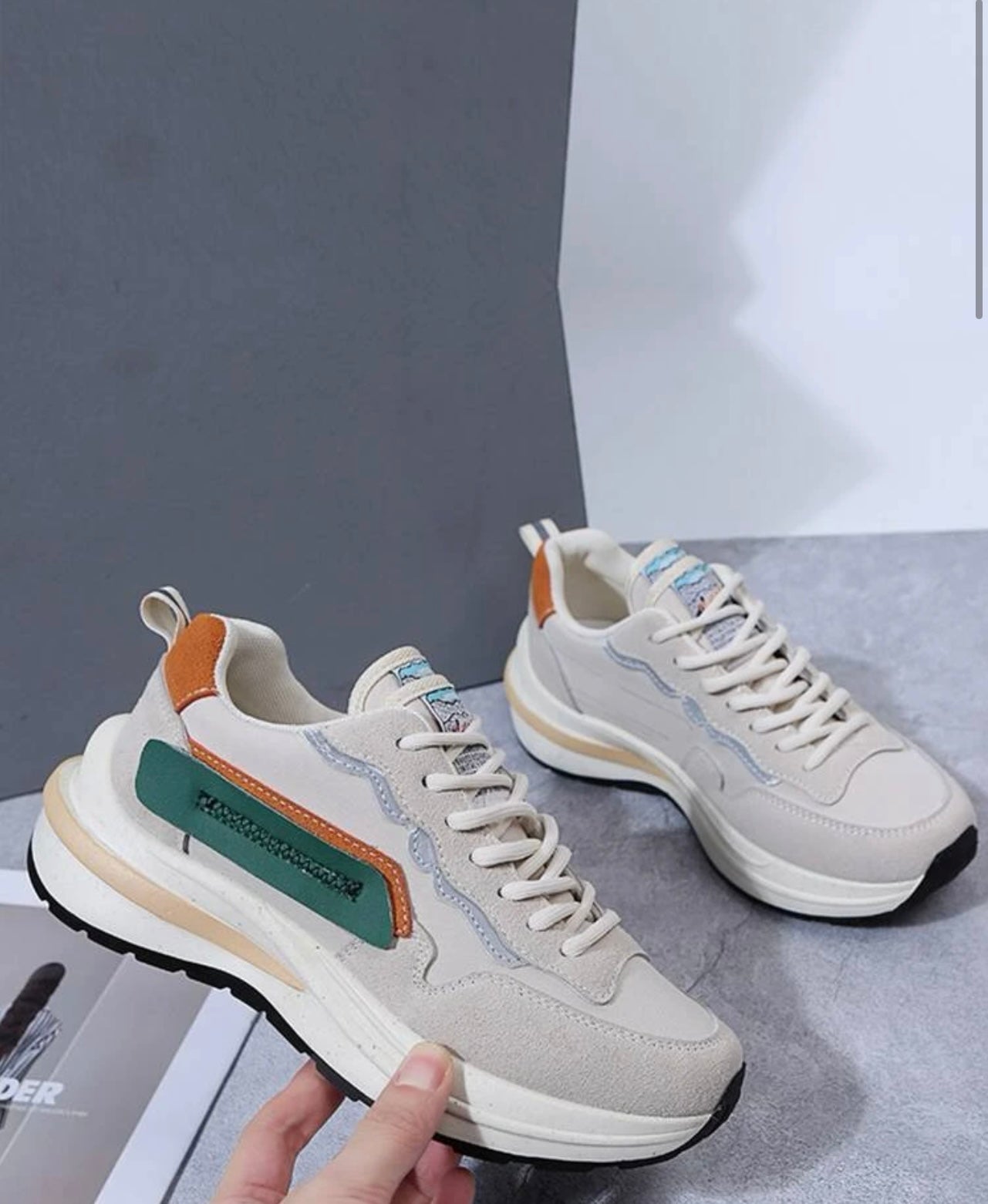 Colorblock lace-up front chunky sneakers