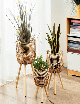 Straw flower pot, hollow out plant container for home