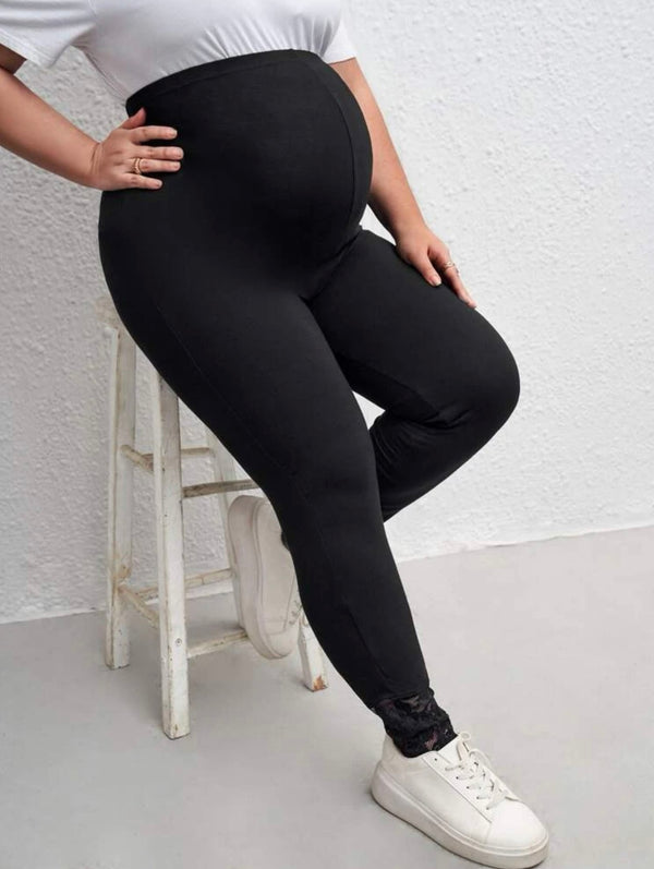 Maternity high waist contrast lace leggings