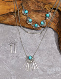 Turquoise decor geometric charm layered necklace & drop earrings