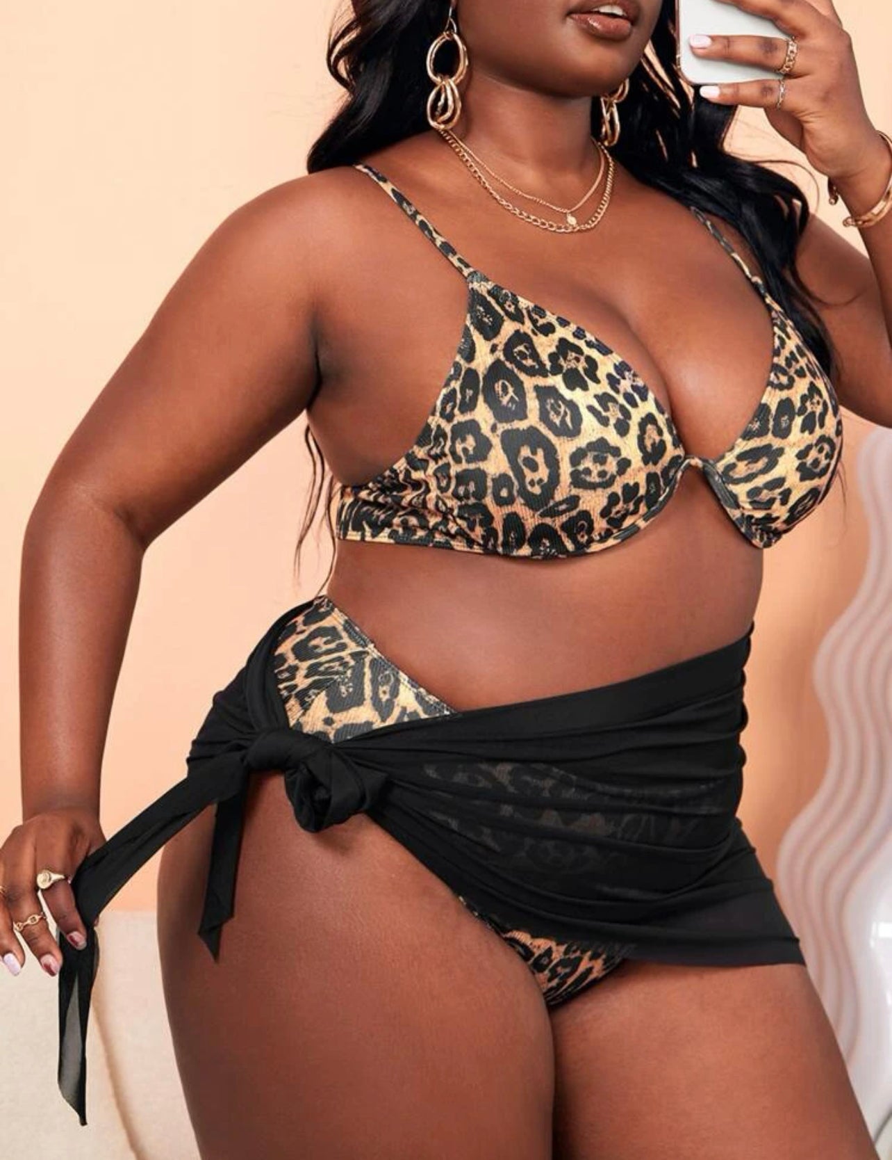 Plus 3pack Leopard Print Underwire Push Up Bikini Swimsuit