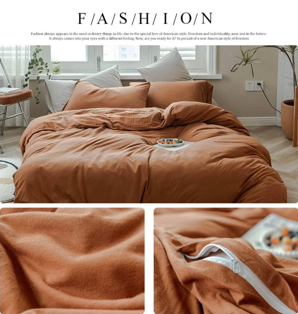 Solid pumpkin color Jersey Knit Cotton Duvet Cover Set