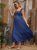 Maternity frill trim strap tied backless dress