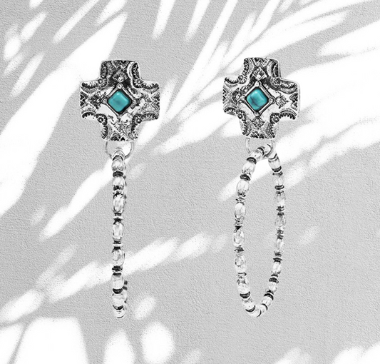 Women's Western Chic Turquoise Howlite Hoop Dangle Earrings, 38-60mm