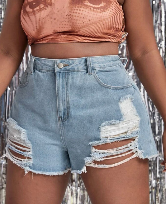 Plus ripped raw hem denim shorts