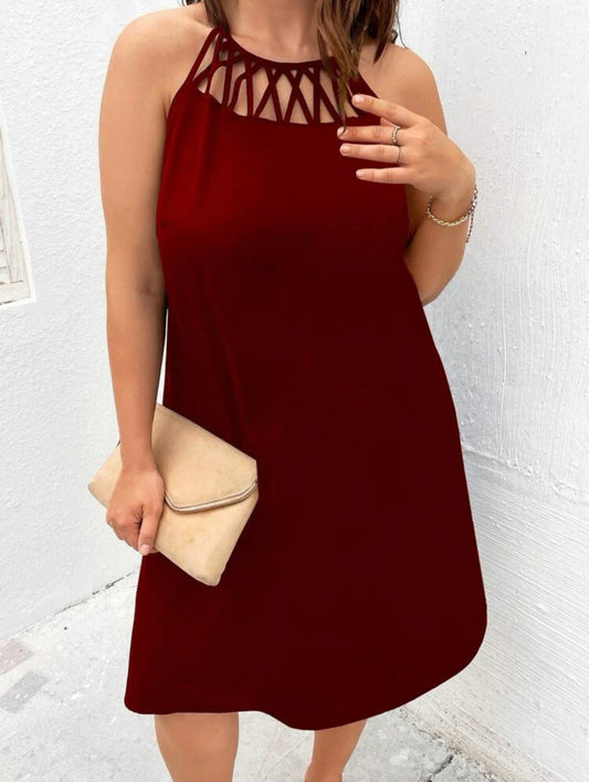 Curve & plus solid cut out halter dress
