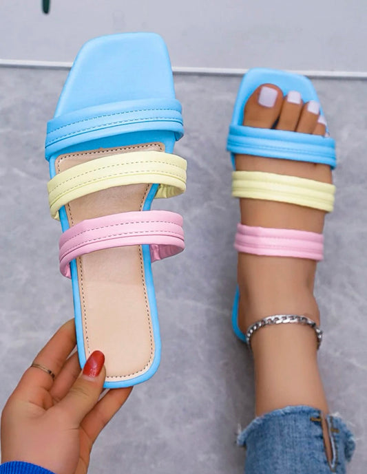 Color Block Slide Sandals