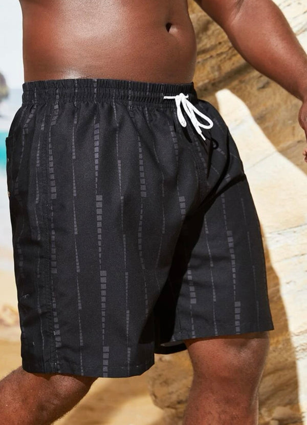 Extended sizes men geo print drawstring waist swim trunks