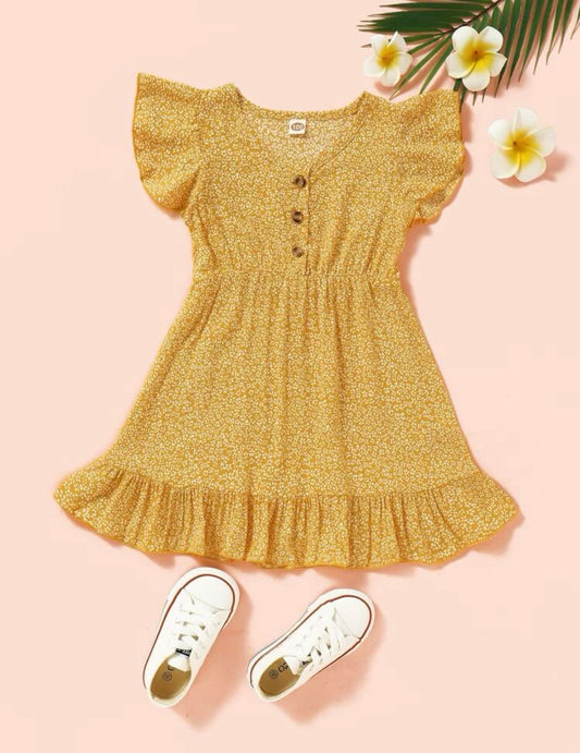 Toddler Girls Ditsy Floral Print Half Button A-Line Dress