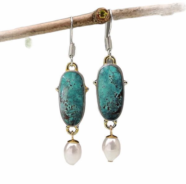 Green/blue turquoise and Pearl inspired dangle earrings. - Christina’s unique boutique LLC