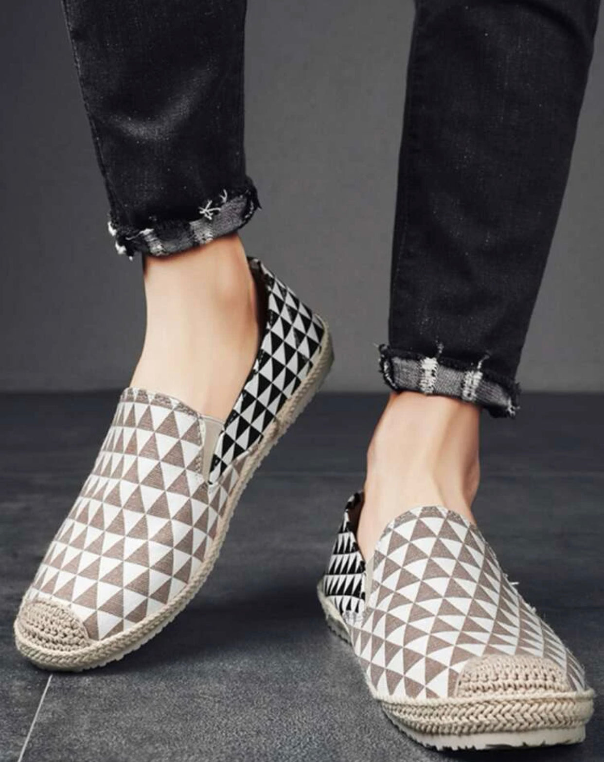 Men’s geometric pattern cap toe canvas espadrille loafers