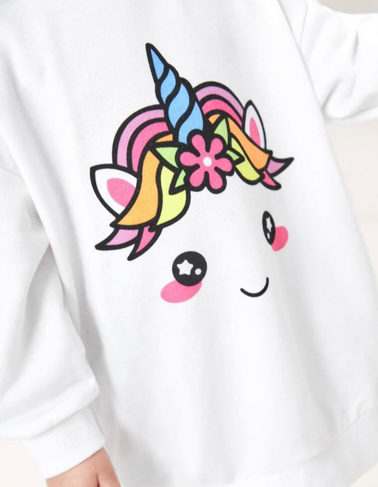 Toddler girls cartoon unicorn print drop shoulder pullover & graphic print leggings
