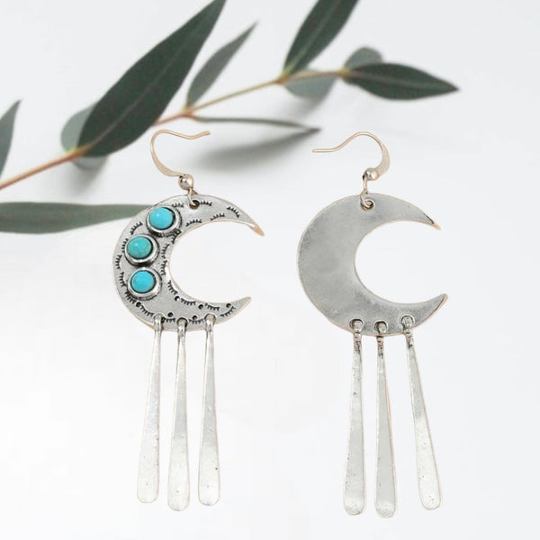 Turquoise inspired moon decor drop earrings