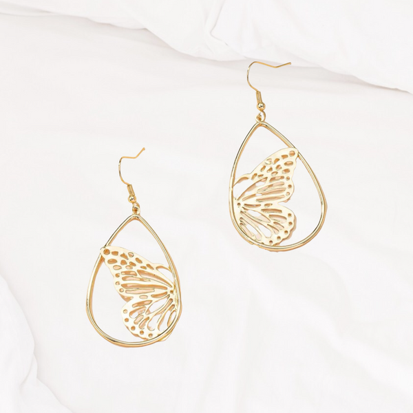 Butterfly decor water drop earrings
