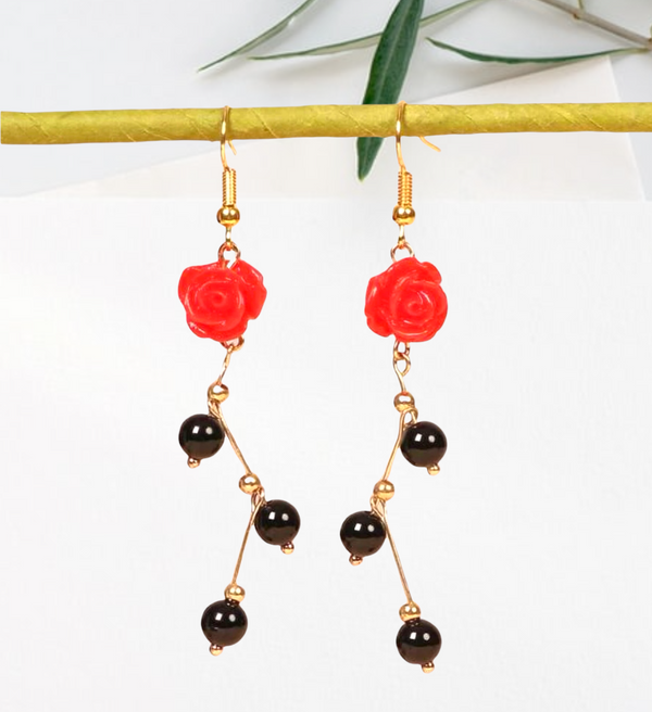 Flower decor drop earrings