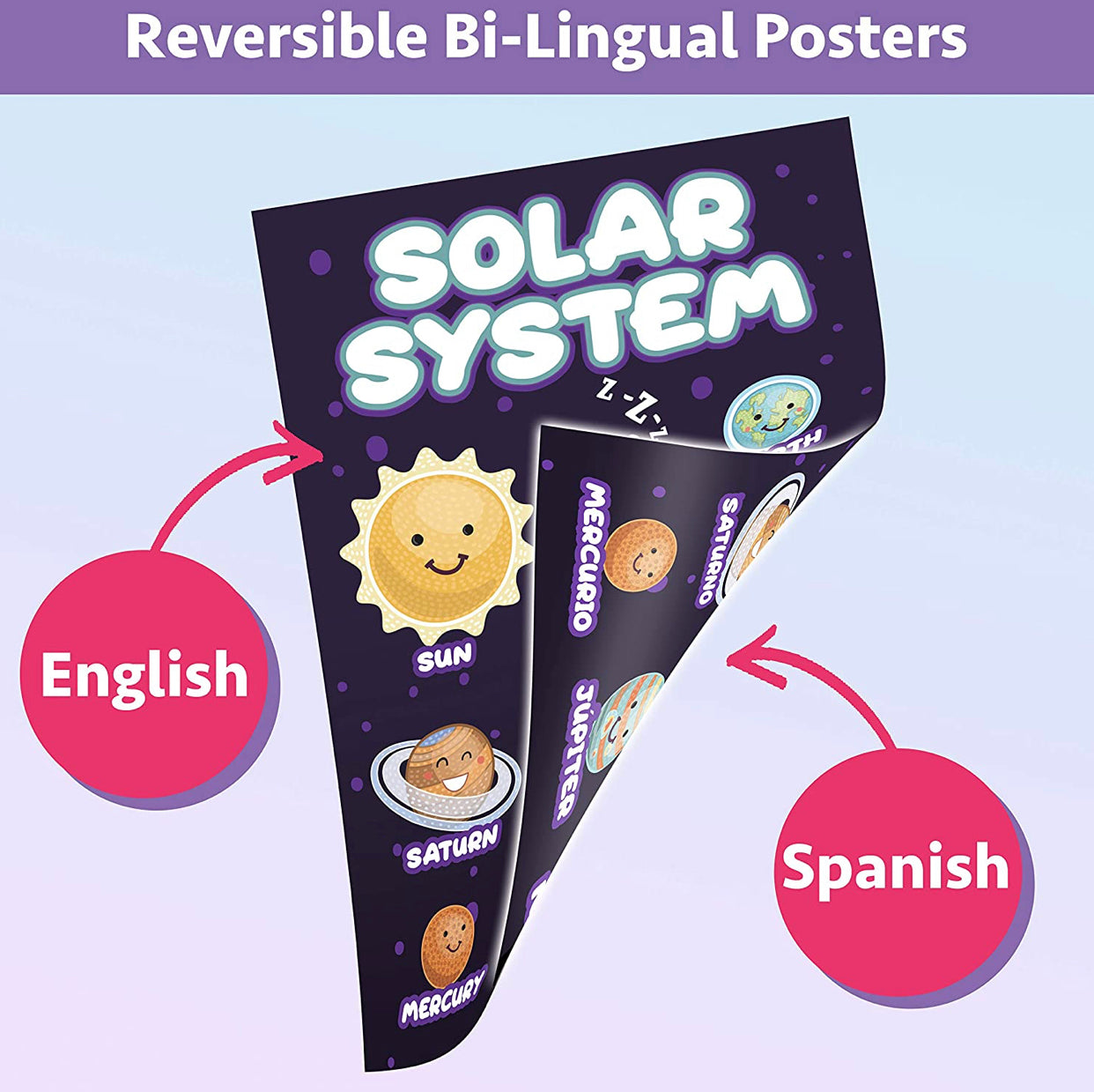 Kid’s Preschool Educational Poster Set, 38 Pc, Bilingual English/Spanish