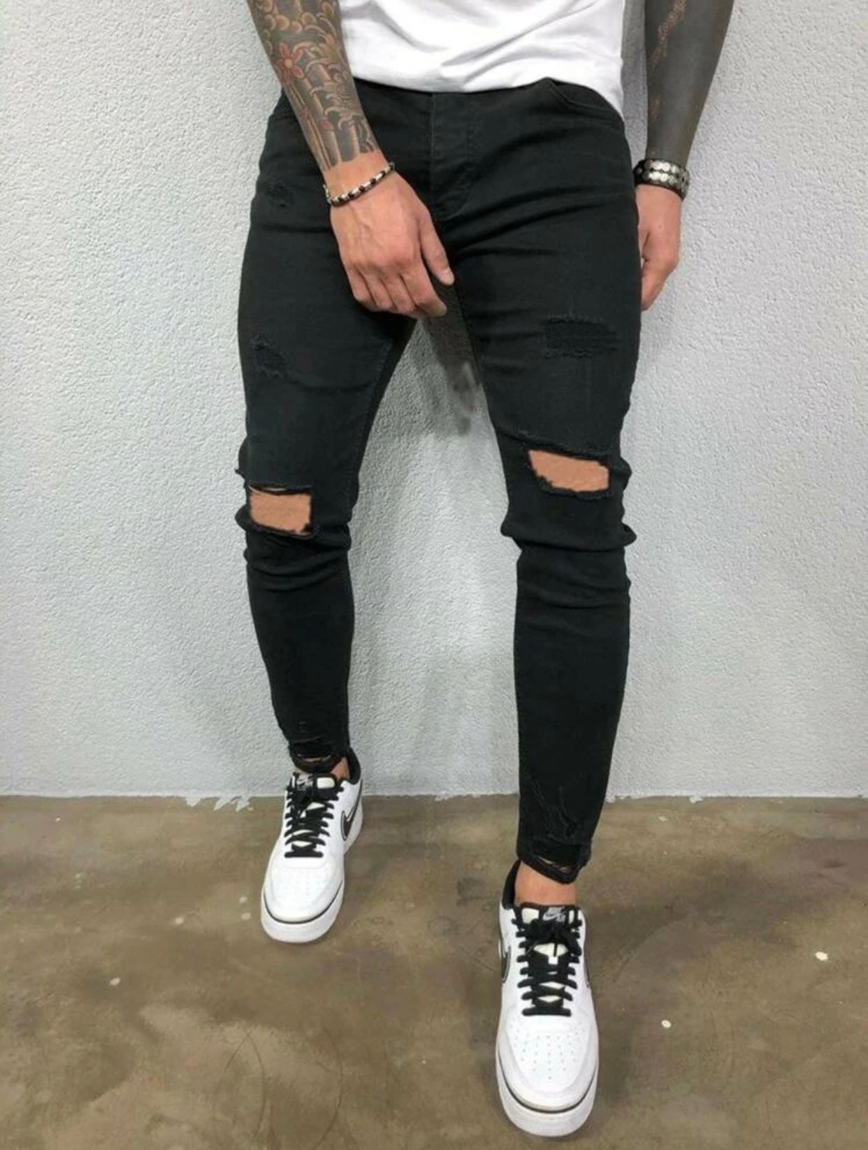 Men’s black ripped detail skinny jeans - Christina’s unique boutique LLC