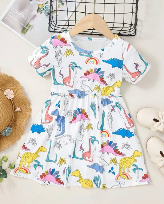 Toddler girls cactus & dinosaur print dress