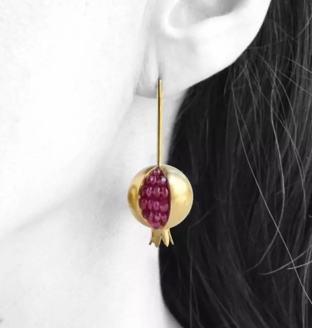 Gold or silver pomegranate drop earrings