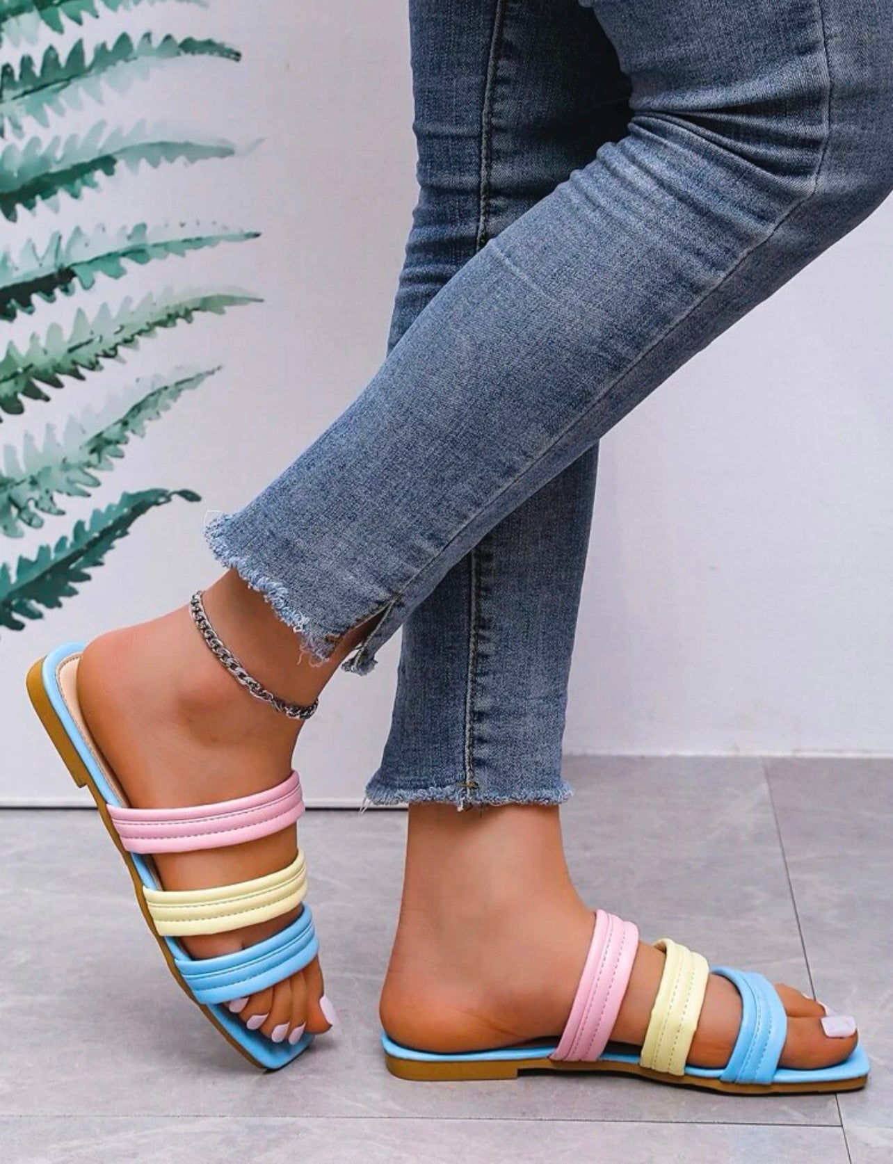 Color Block Slide Sandals