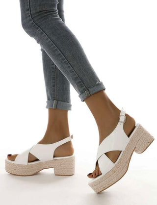 Buckle decor espadrille sling back wedge sandals