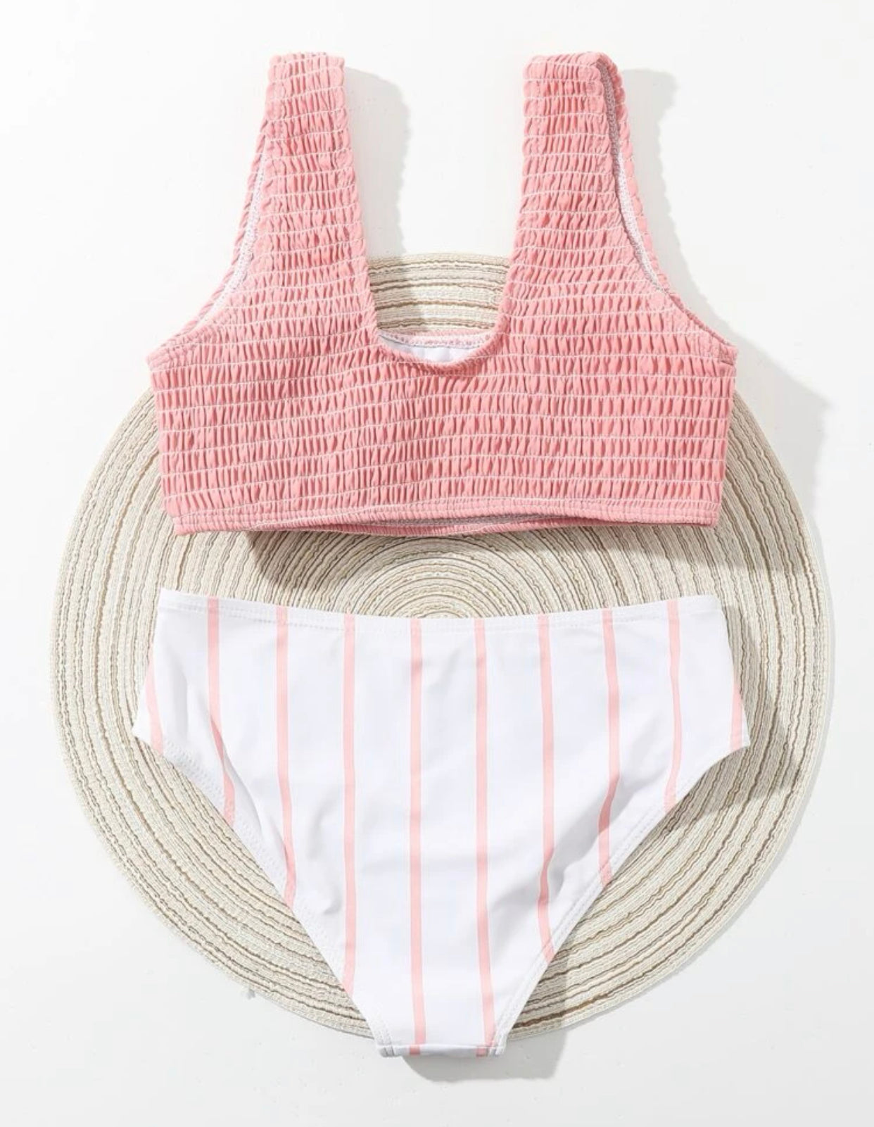 Girls stripe smocked bikini swimsuit