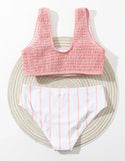 Girls stripe smocked bikini swimsuit
