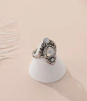 Rhinestone decor moonstone inspired statement ring. Size 8.