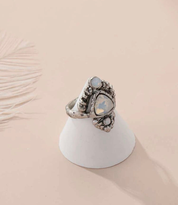 Rhinestone decor moonstone inspired statement ring. Size 8.